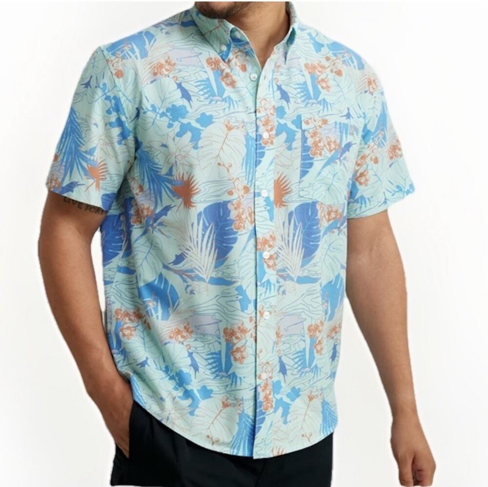Huk fishing radical botanical Kona men’s button-down shirt size Large Fishing